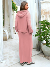EXLURA Women 2 Piece Outfits Fall Airport Long Sleeve Hoodies Matching Long Skirt Dress Sweatsuits Lounge Sets Winter 2025