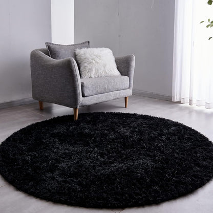 FJZFING Navy Blue Round Rug Ultra-Soft Plush Modern 4x4 Circle Area Rug for Kid's Bedroom, Fluffy Shag Circular Rug for Nursery Room, Non-Slip Home Decor Cute Navy Blue Carpet for Teen's Room
