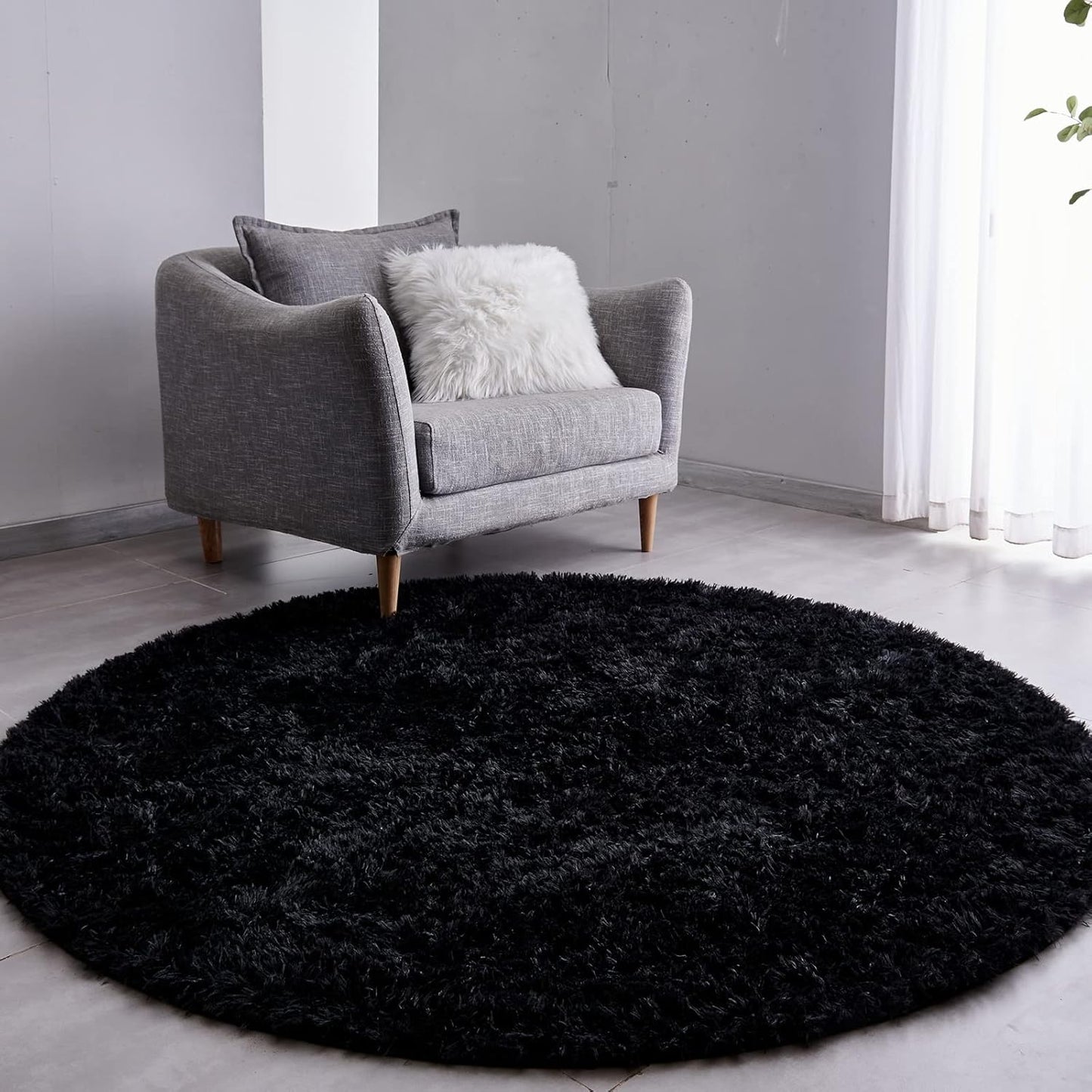 FJZFING Navy Blue Round Rug Ultra-Soft Plush Modern 4x4 Circle Area Rug for Kid's Bedroom, Fluffy Shag Circular Rug for Nursery Room, Non-Slip Home Decor Cute Navy Blue Carpet for Teen's Room