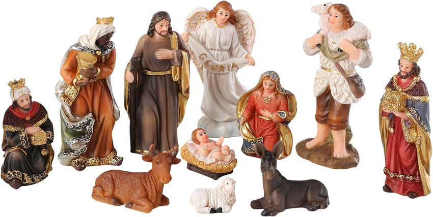 Yinns 9.8 Inch Christmas Nativity Sets, Light Up Nativity Scene Indoor, Manger Nativity Scene Figures Set Holy Family Christmas Tabletop Decotation