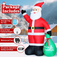 GOOSH 10.3 FT Waving Christmas Inflatable Santa Decorations, Outdoor Christmas Santa Claus with Gift Bag&Animated Hand Blow Up Yard Decor with Built-in LEDs for Xmas Holiday Party Garden Lawn