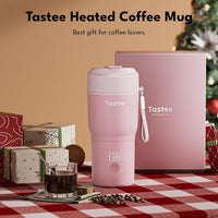 Tastee Heated Coffee Mug – 12oz Portable Travel Mug with 1℉ Precise Temperature Control, 8-Hour Heat Retention, 30W Fast Charging, Leak-Proof, Wide Mouth, Gift-Ready for Office, Home & Outdoor(Pink)