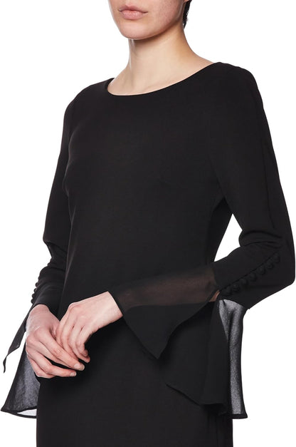 Calvin Klein Womens Chiffon Bell Sleeve Sheath Dress, Black, 6