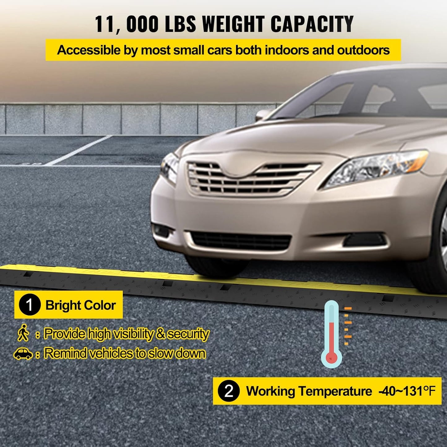 VEVOR Cable Protector Ramp, 5 Packs 2 Channels Speed Bump, Rubber Modular Humps Rated 11000 LBS Load Capacity, Protective Wire Cord Ramp Driveway Rubber Traffic Speed Bumps Cable Protector