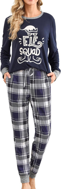 difficort Womens Christmas Pajamas Long Sleeve Pj Set Soft Plaid Pants Sleepwear with Pockets