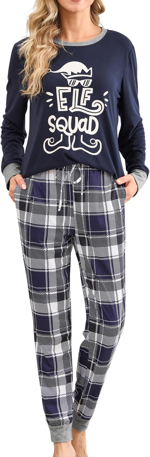 difficort Womens Christmas Pajamas Long Sleeve Pj Set Soft Plaid Pants Sleepwear with Pockets