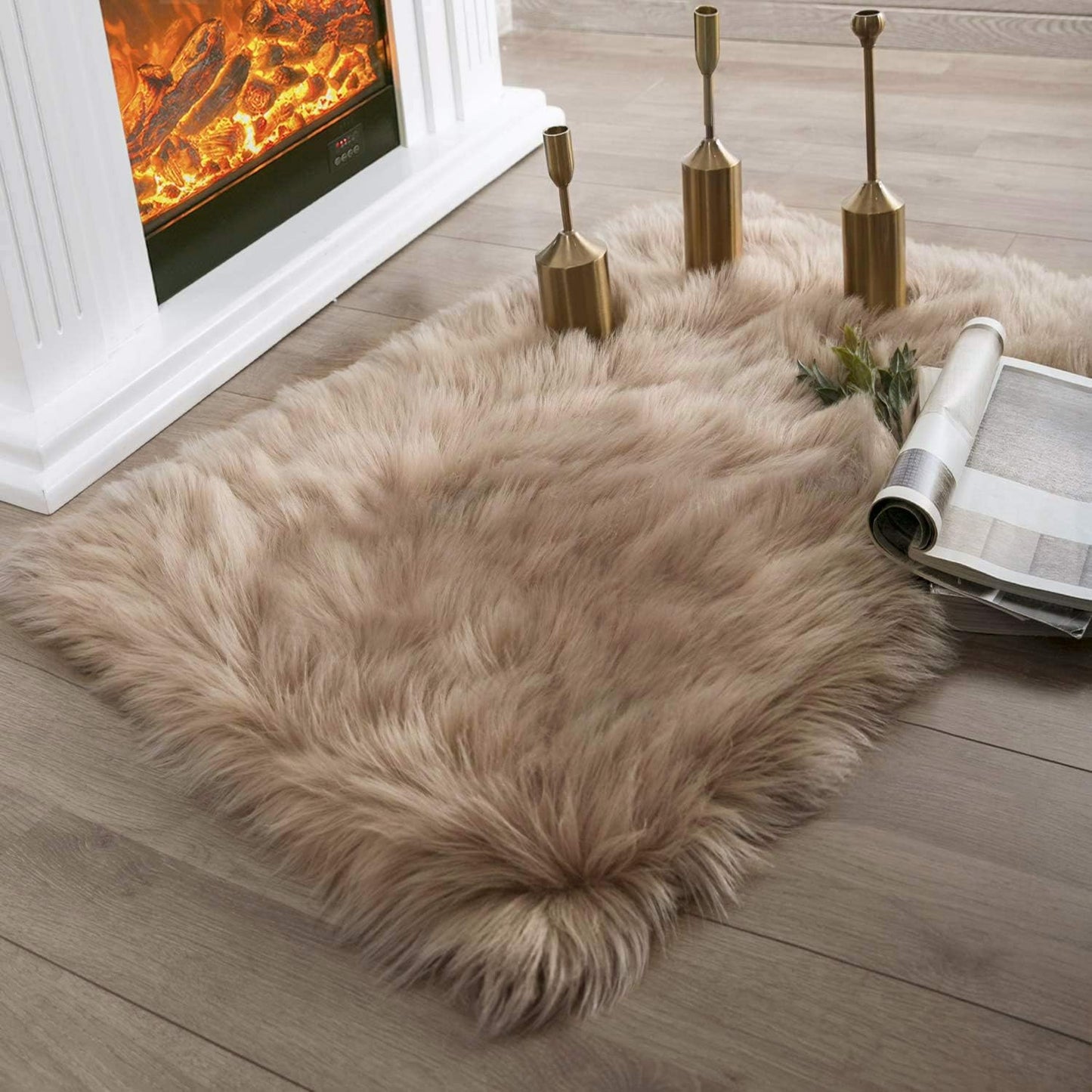 Ashler Faux Fur Rug, Dark Blue Area Rugs, Fluffy Sheepskin Fur Rug, Fuzzy Ultra Soft 2 x 6 Ft Rugs, Machine Washable Shag Rug, Nursery Throw Rugs for Bed, Living, Kids Room