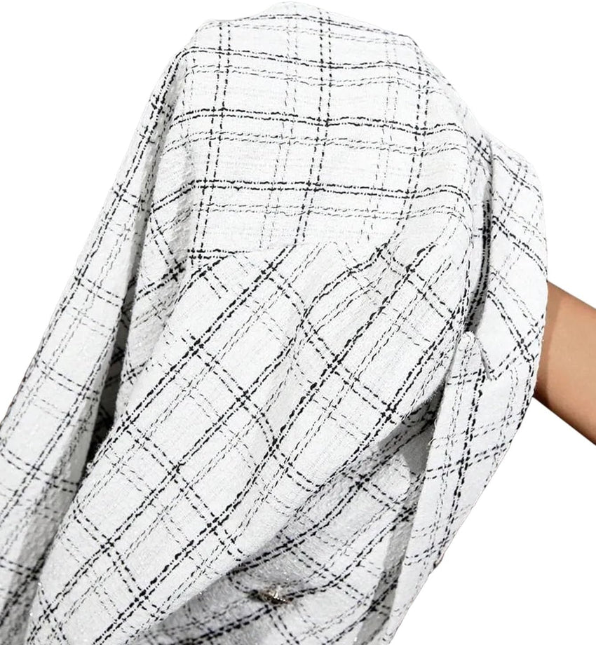 Mina Self 2025 Fall Women's Tweed Blazer Plaid - Fully-Lined Double-Breasted Fashion Slim Casual Office Work Jacket Pockets