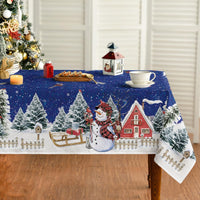 Horaldaily Christmas Tablecloth 60×84 Inch, Winter Snowman House Christmas Trees Red Washable Table Cover for Party Picnic Dinner Decor