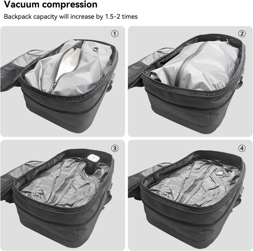7DAY'S Fiordpack Vacuum Backpack Travel (External Pump, 60L), TSA Lock, Expandable Vacuum Seal Compression Travel Backpack for 17" Laptop, Airline Approved