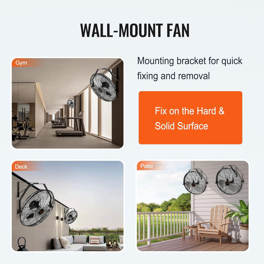 VEVOR 18 inch Wall Mount Fan Waterproof 2 Packs, 3 speed High Velocity 4000 CFM Industrial Wall Fan for Indoor, Commercial, Residential, Warehouse, Greenhouse, Workshop, Basement, Garage,Black