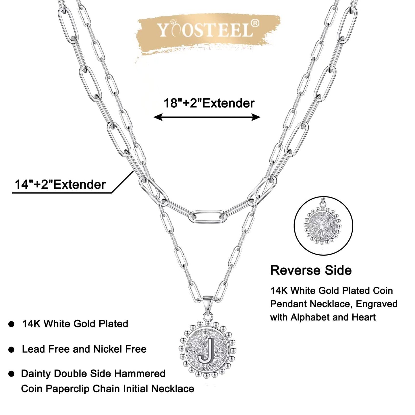 Yoosteel Layered Initial Necklaces for Women Trendy - 14K Gold-Plated Dainty Layering Paperclip Chain Coin Initial Necklace Jewelry Gifts for Women Mom Wife Teen Girls