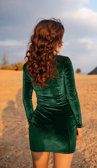 GOBLES Womens Sexy Velvet Long Sleeve Bodycon Elegant Mini Party Dress