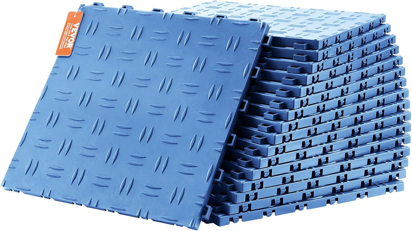 VEVOR Garage Tiles Interlocking, 12 x 12 x 0.53 inch 50 Pack Garage Floor Covering Tiles, Non-Slip Double-Sided Texture Garage Flooring Tiles, for Garages, Basements, Repair Shops, Black