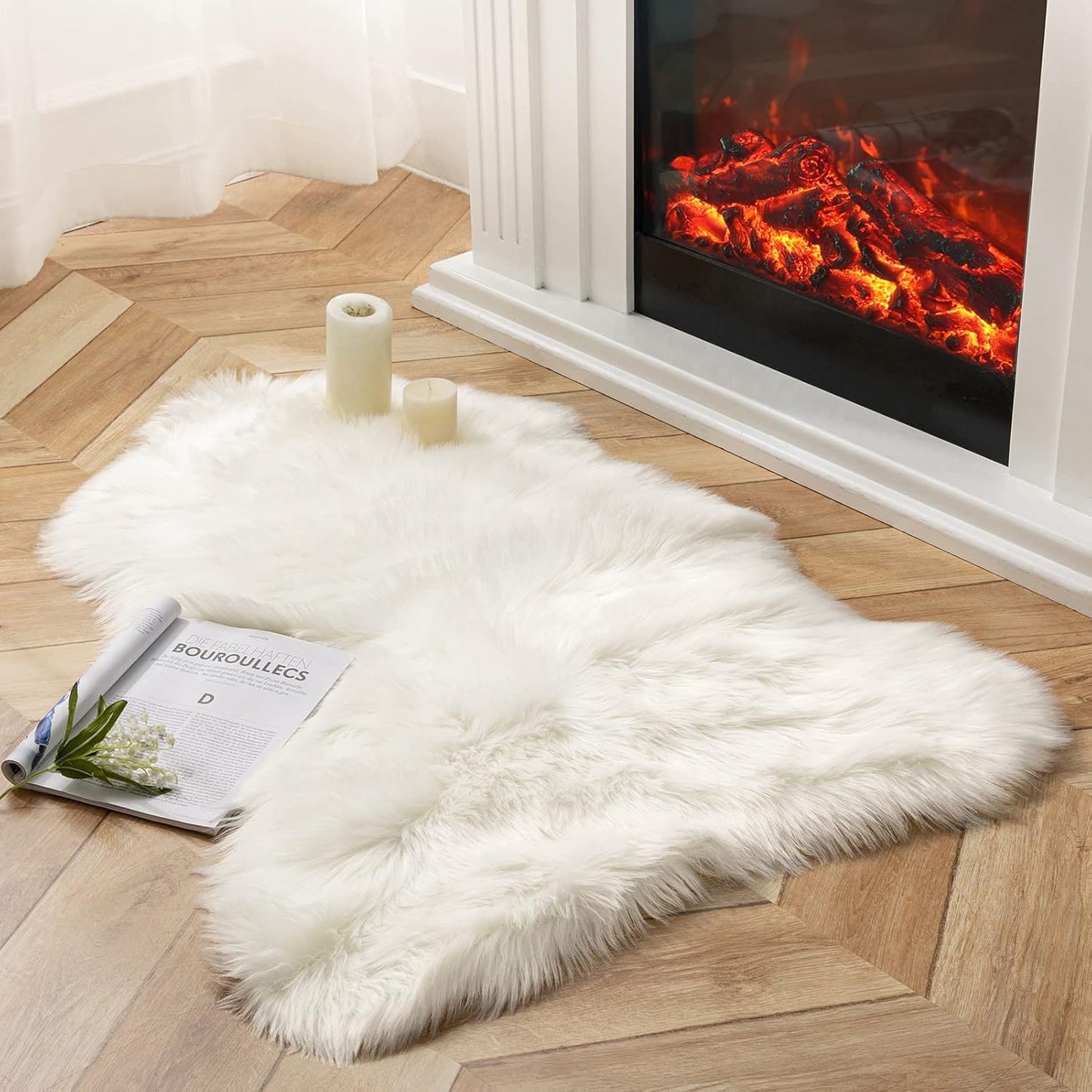 Ashler Faux Fur Rug, Dark Blue Area Rugs, Fluffy Sheepskin Fur Rug, Fuzzy Ultra Soft 2 x 6 Ft Rugs, Machine Washable Shag Rug, Nursery Throw Rugs for Bed, Living, Kids Room