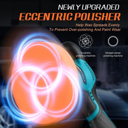 Cordless Car Buffer Polisher w/ 2x2000mAh 21V Batteries, 6 Inch Car buffer Waxer Kit, Car Polishing Machine w/ Extra 18 PCS Attachments & 6 Variable Speed, Car Buffer Polisher for Car Detailing
