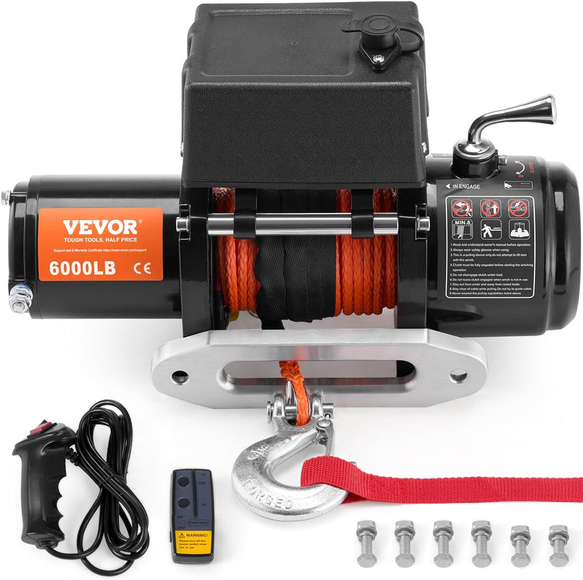 VEVOR 13,500 lb Electric, Truck Winch 12V DC 3/8 in x 80 ft Synthetic Rope Aluminum Fairlead Wireless & Wired Remote Control, 13500 lbs, IP55 Waterproof Towing for Off Road Jeep SUV Boat