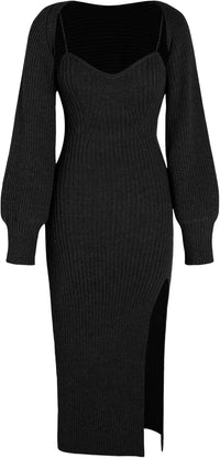 CIDER 2 Piece Sweater Dresses for Women Winter Slit Long Sleeve Womens Midi Dress Pullover Bodycon Wedding Guest Outfits