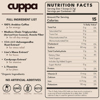 Cuppa Healthy Mushroom Insant Coffee with Lion's Mane & Ashwagandha for All Day Energy & Focus - No Crash or Jitters - Nootropics for Brain Health, Gut Health, Immunity, Stress, Memory + Mood 30 Servings, Medium Roast