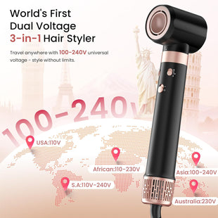 Dual Voltage 3 in 1 Hot Hair Styler – High-Speed Hair Dryer with Air Wrap for Women with Extra Long Barrel Air Styler, European Hair Tools Styling, Fast Drying and Quick Styling, Travel Case