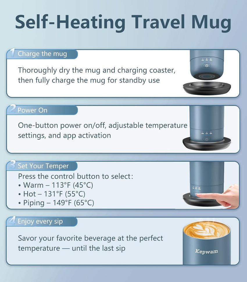 Self-Heating Travel Mug 20oz, Temperature-Controlled Coffee Warmer Mug, Smart Travel Coffee Mug Keep Coffee Drinks Hot, Heated Mug Great for Driver Outdoor Fits Car Cup Holders
