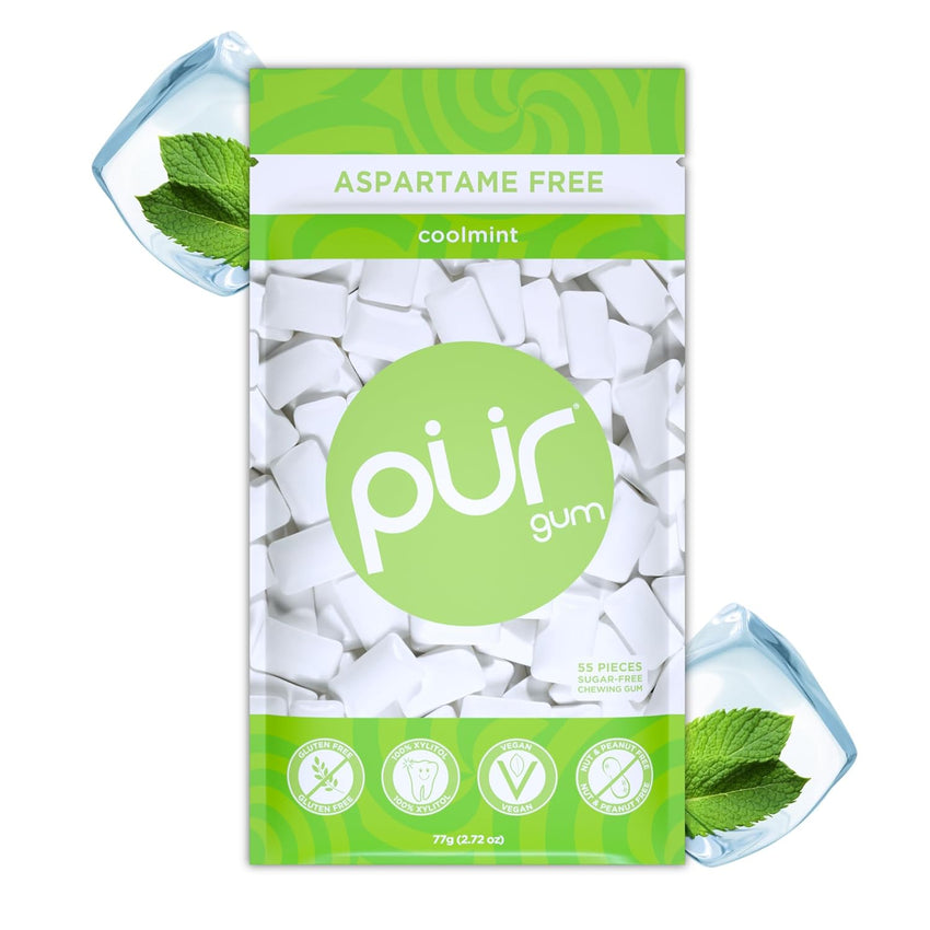 PUR Gum | Aspartame Free Chewing Gum | 100% Xylitol | Natural Spearmint Flavored Gum, 55 Pieces (Pack of 3)