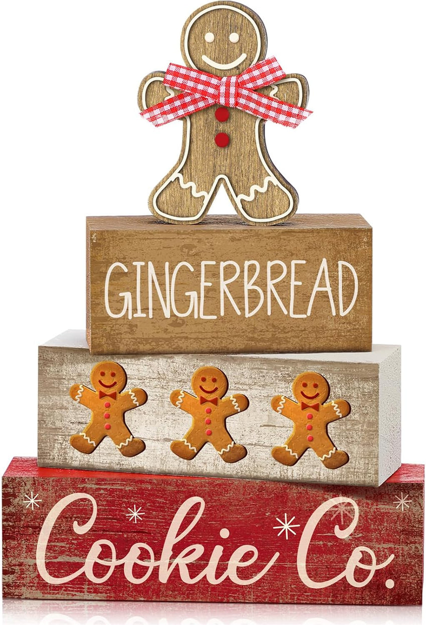 4 Pcs Christmas Table Decor Wooden Hot Cocoa Decoration Christmas Centerpiece Winter Tiered Tray Decor Decorative Red Hot Cocoa Block Signs Gift Farmhouse Xmas Decoration for Home Kitchen