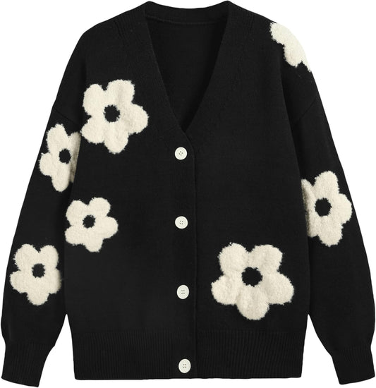 CIDER Womens Cardigan V Neck Floral Cardigan for Women Knit Button Down 2024 Fall