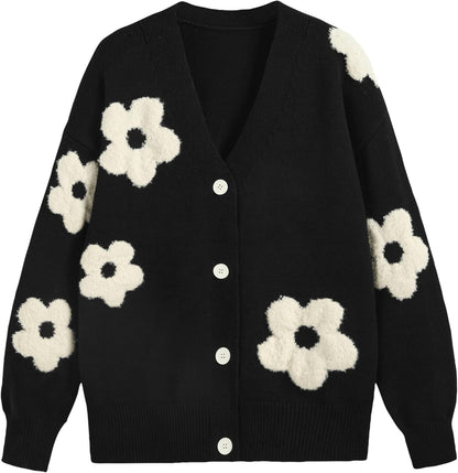 CIDER Womens Cardigan V Neck Floral Cardigan for Women Knit Button Down 2024 Fall