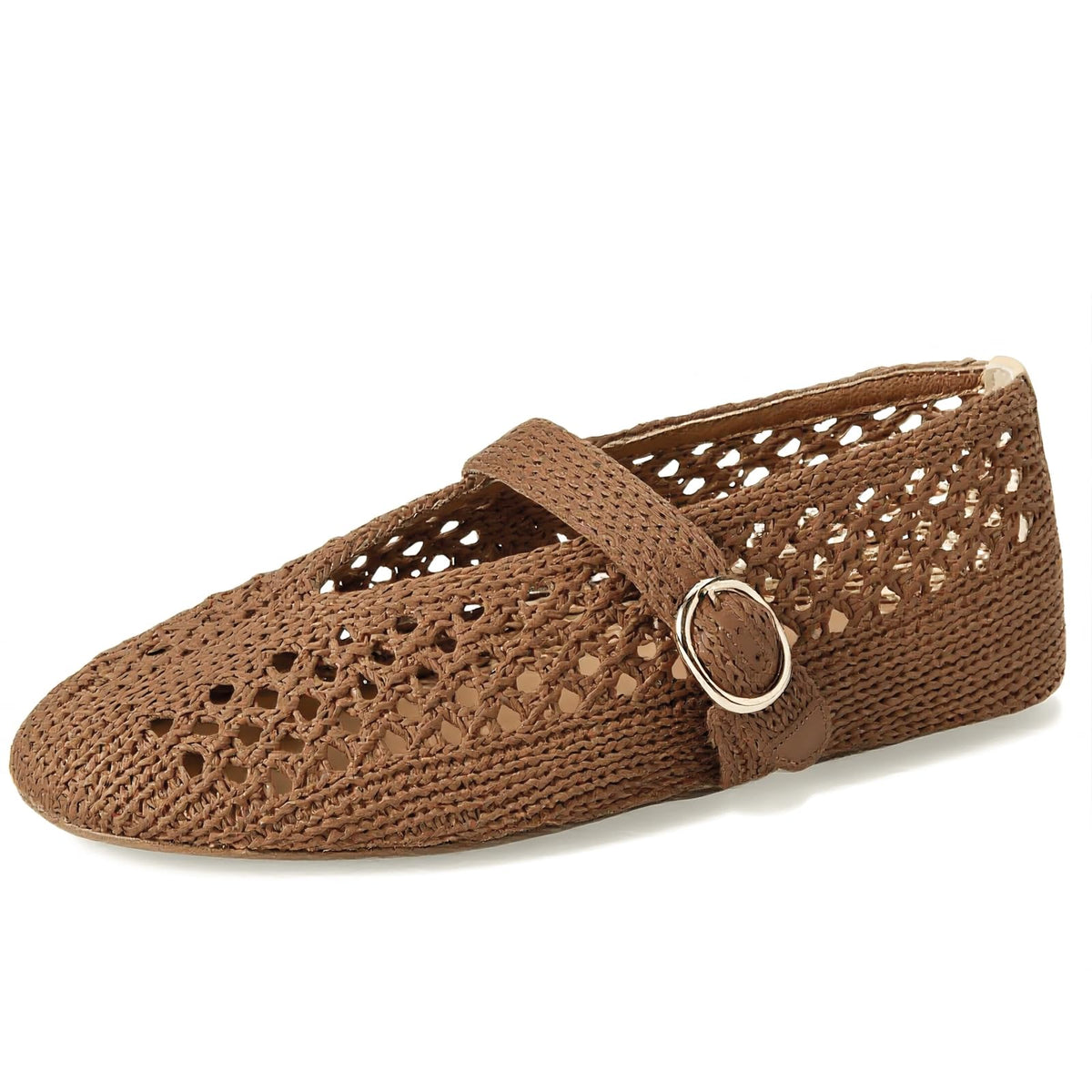 Woven Ballet Flats Women Mesh Raffia Flats Round Toe Mary Janes Comfortable Ballerina Flat Shoes
