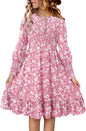 Yoklass Girls Smocked Dress Casual Puff Long Sleeve Ruffle Neck Dresses 4-13 Years