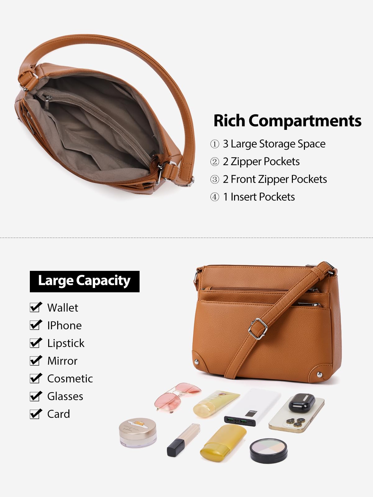WESTBRONCO Crossbody Bags for Women, Medium Size Shoulder Handbags, Satchel Purse with Multi Zipper Pocket
