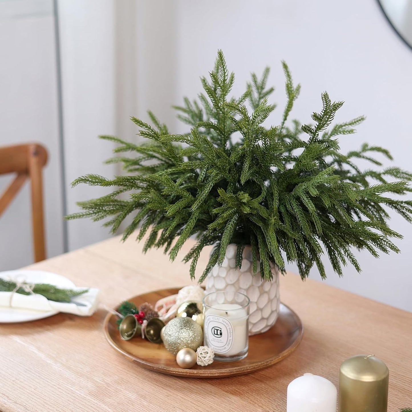 YXZZWL 16 Pcs Christmas Norfolk Pine Branches, 18 Inch Real Touch Artificial Norfolk Pine Branch Faux Cedar Pine Stem Fake Greenery Picks for Vase DIY Garland Wreath Home Decoration