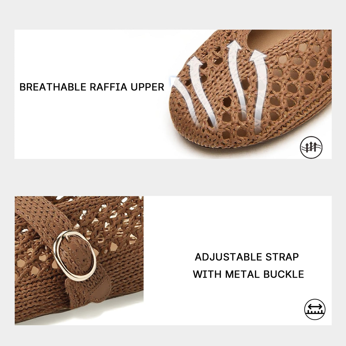 Woven Ballet Flats Women Mesh Raffia Flats Round Toe Mary Janes Comfortable Ballerina Flat Shoes