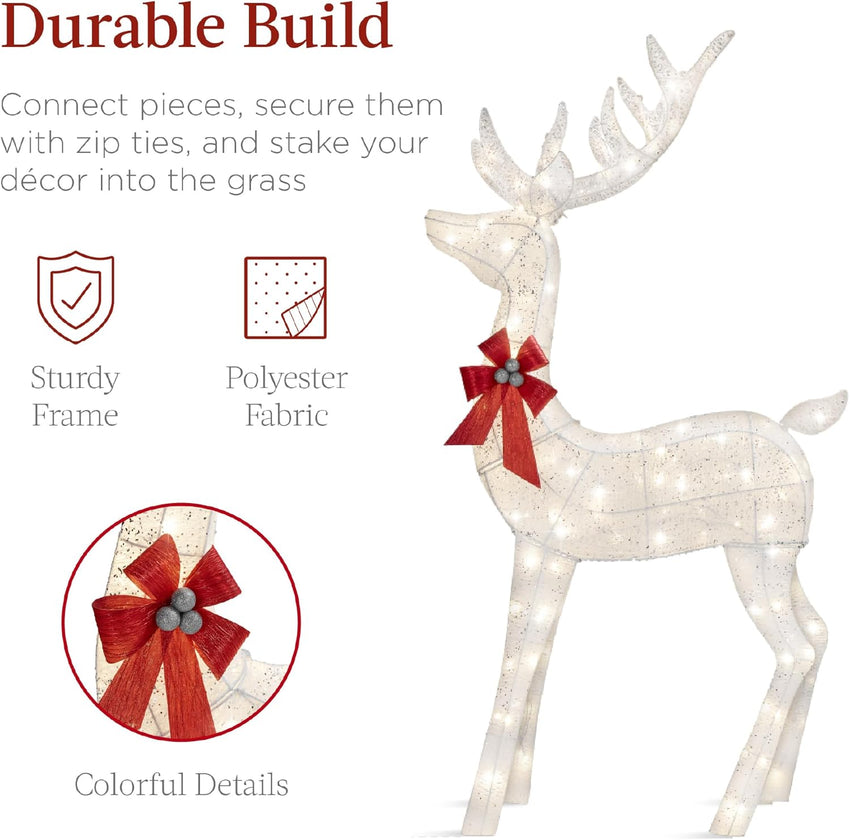 Best Choice Products 3-Piece Large Lighted Christmas Deer Family Set 5Ft Outdoor Yard Decoration with 360 LED Lights, Stakes, Zip Ties - White