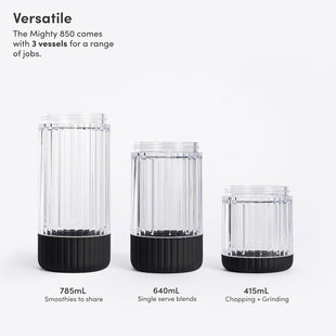 Beast Mighty 850 Plus | Premium Compact Personal Blender | Smoothies, Shakes, Dressings, Sauces | Blends Ice and Frozen Fruit | New XL Vessel | Extra Vessels, Lids and Straws | 850W (Carbon Black)