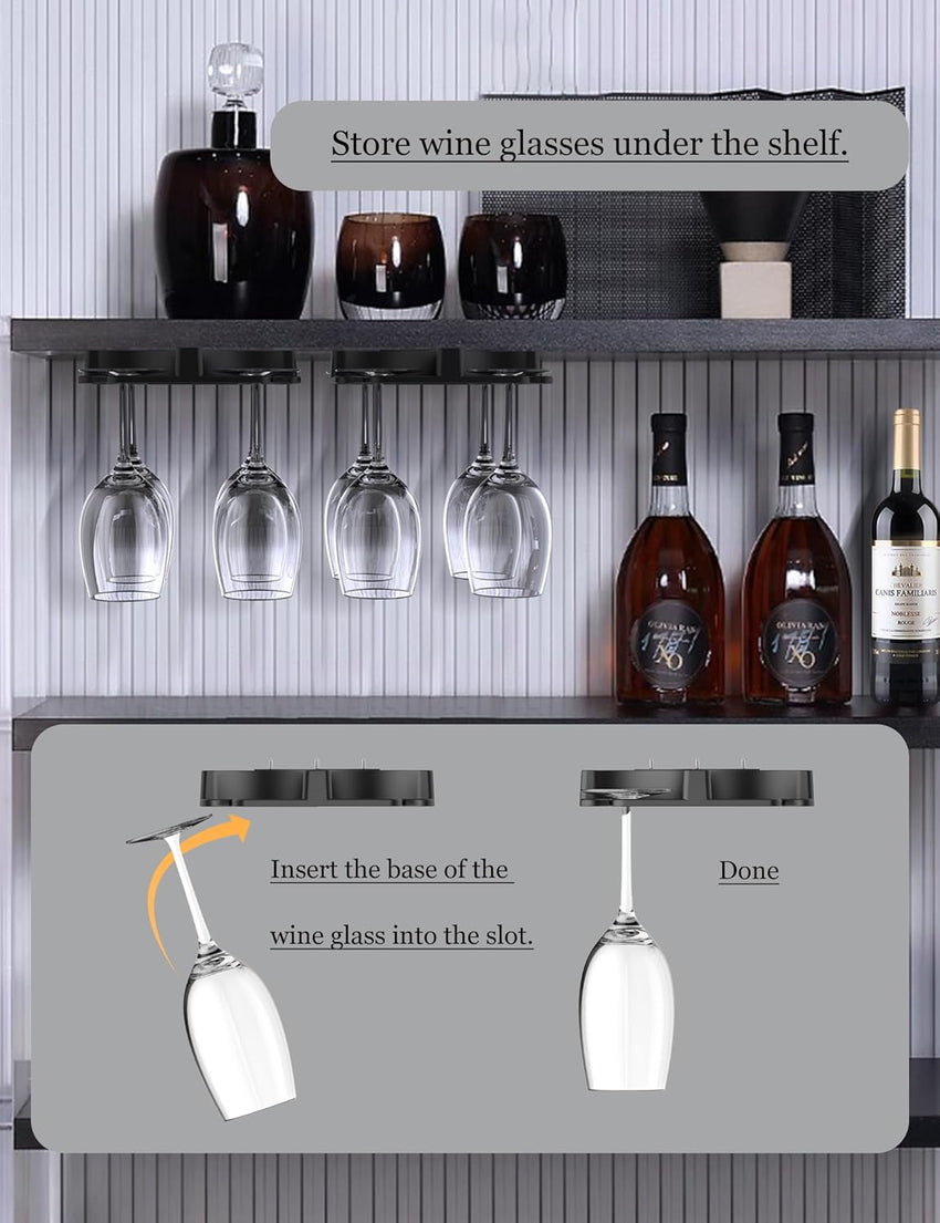 NOTMBESTM Wine Glass Holder Under Cabinet, Wine Glass Rack Fit for Storing wine glasses Under Shelf, Table, Desk, Bar Counter, Stemware Rack Fixed by Screw or Adhesive (Black)