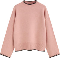 CIDER Womens Sweater Long Sleeve Split Hem Color Block Crew Neck Tops Fall Outfits