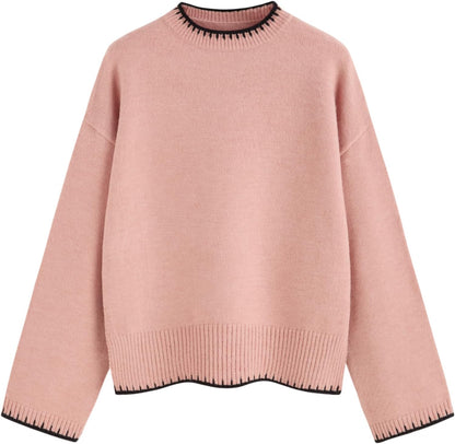 CIDER Womens Sweater Long Sleeve Split Hem Color Block Crew Neck Tops Fall Outfits