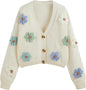 CIDER Women’s Floral Cropped Cardigan Cute Flower V Neck Button Down Trendy Sweater
