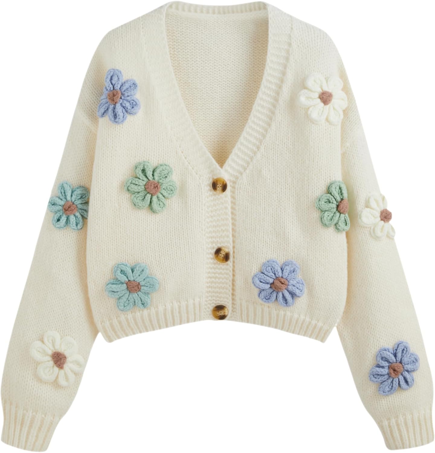 CIDER Women’s Floral Cropped Cardigan Cute Flower V Neck Button Down Trendy Sweater