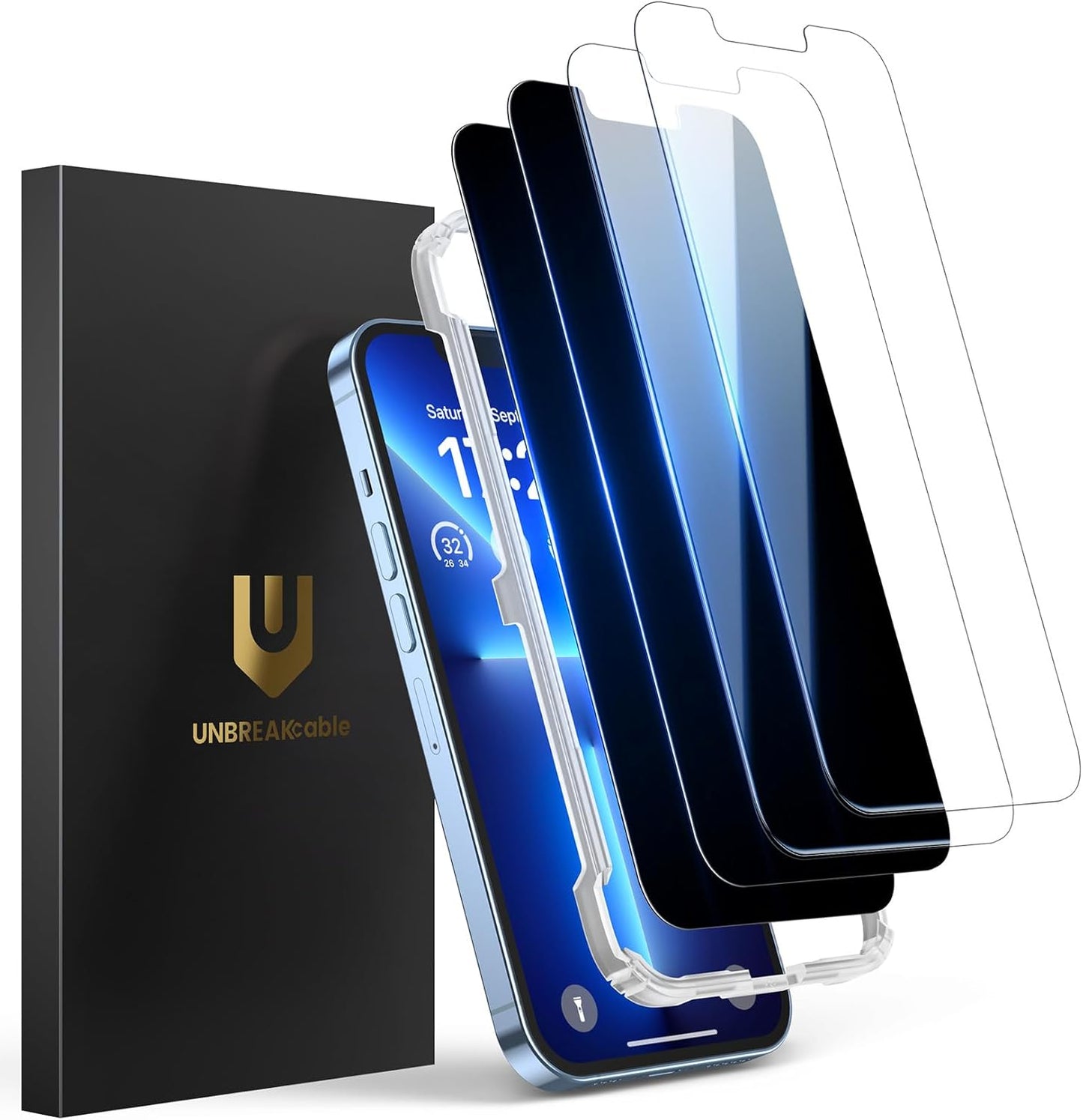 UNBREAKcable 4PCS Screen Protector for iPhone 15-2 Privacy Tempered Glass+2 Clear Glass Double Shatterproof [Easy Installation Frame] [9H Hardness] [Case Friendly] Anti-Scratch for iPhone 6.1 inch