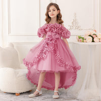 Girl's Princess Dress, Birthday Party, Pageant Gown - Ruffle Tulle Satin Princess Dresses with Kids Train