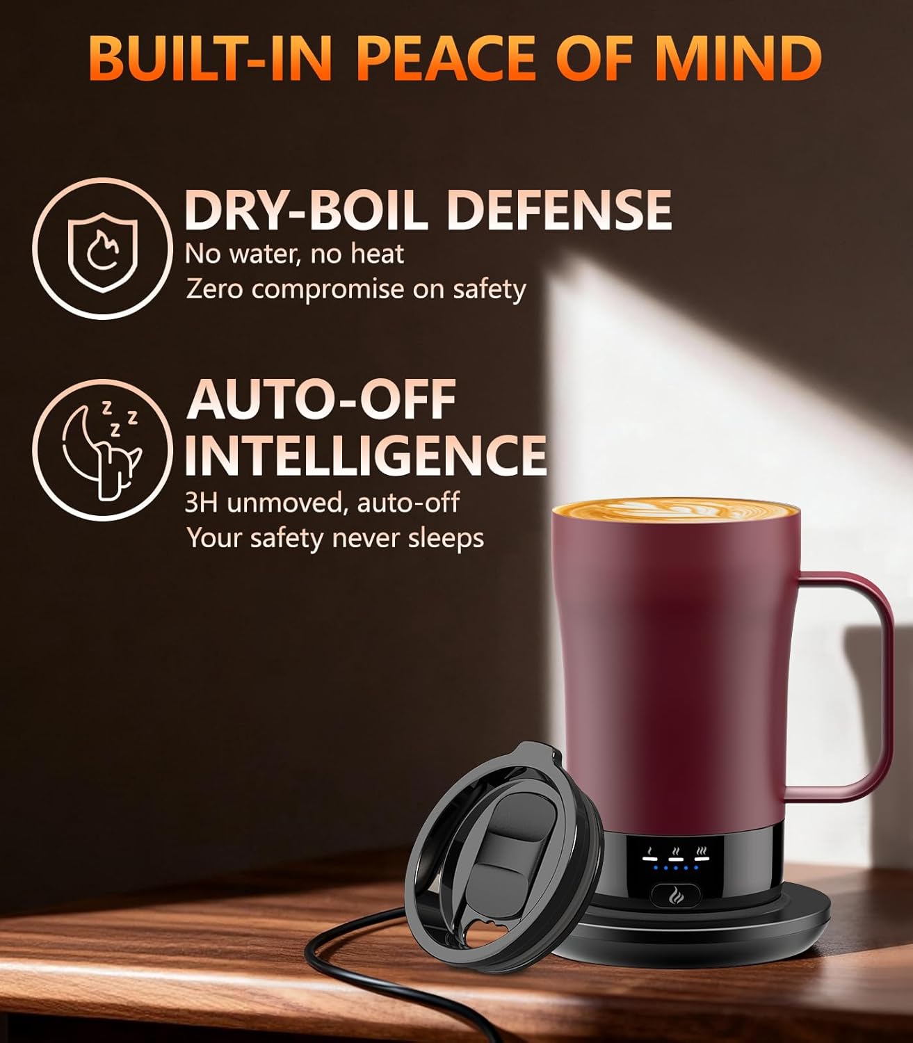 Self-Heating Coffee Mug, 14oz Heated Coffee Mug - Rechargeable Temperature Control Coffee Mug Keep Coffee Hot, Smart Mug Great Gift for Coffee Lovers & Slow Sippers