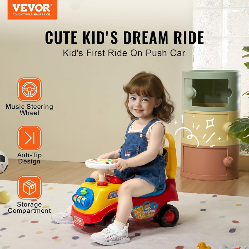 VEVOR Ride On Push Car for Toddlers, Ages 19+ Months, Ride Racer, Sit to Stand Toddler Ride On Toy, Kids Ride On Car with Music Steering, Horn & Under Seat Storage, Ride On Toy for Boys Girls