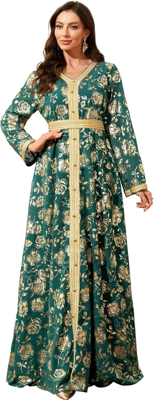 Embroidery Abayas for Women Muslim Moroccan Floral Maxi Kaftan Dress Arabic Islamic Dubai Robe Ramadan Prayer Clothes