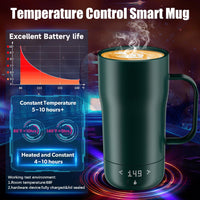 Smart Self Heating Coffee Mug 18 Oz Temperature Control Heated Coffee Mug App Controlled Warmer Mug 5-10 Hour LED Display Keep Coffee Hot All Day Fast Wireless Charger Base Jade Green