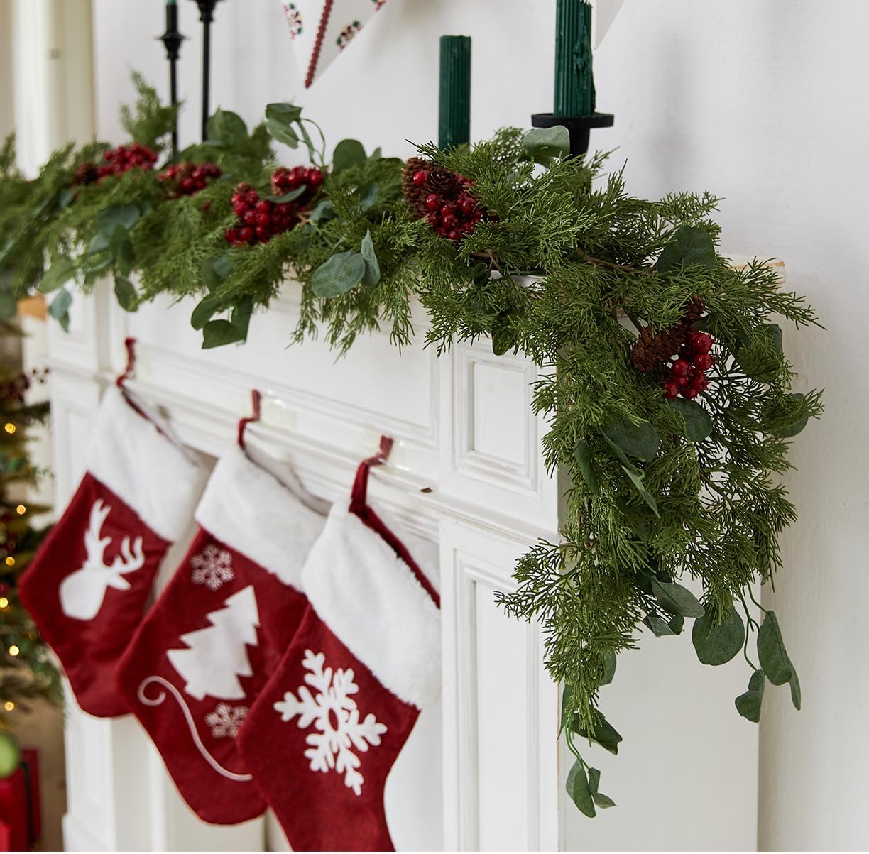 6FT Christmas 144 Branch Tips Cedar Garlands, Anna's Whimsy Artificial Pine Cypress Greenery Garland, Decorations Holiday Indoor Outdoor Christmas Decor Winter Garland