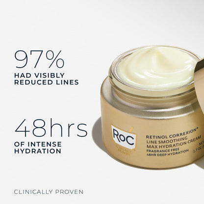 RoC Retinol Correxion Max Daily Hydration Anti-Aging Face Moisturizer with Hyaluronic Acid, Oil Free Skin Care Cream for Fine Lines, Dark Spots, Post-Acne Scars, Retinol Moisturizer, 1.7 Ounces