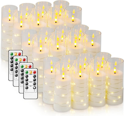 Flameless LED Candles with Timer 5 Pc Flickering Flameless Candles for Romantic Ambiance and Home Decoration Stable Acrylic Shell,with Embedded Star String，Battery Operated Candles（Red）